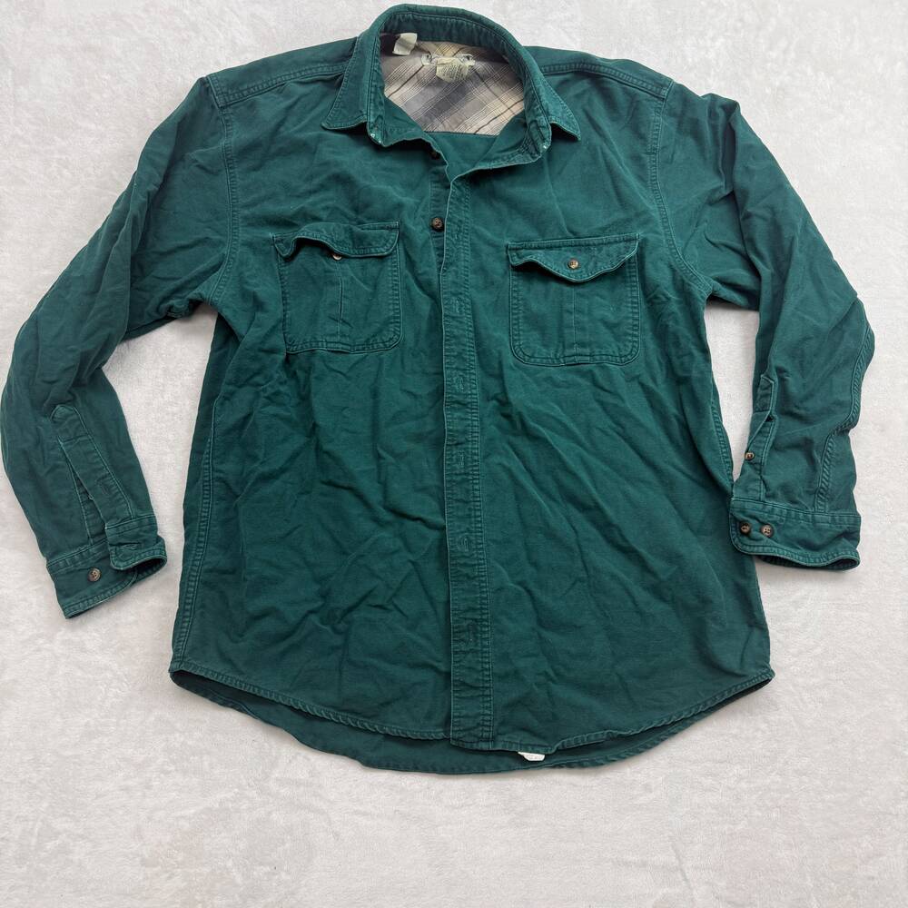 Eddie Bauer Men's Button-Up Shirt Green Size M Tall Corduroy Plaid Lined Casual